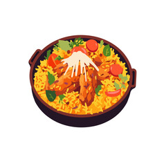 biryani rice food on pan vector art element