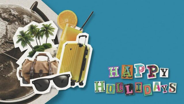 traveling collage animation, montage motion graphics, and cutouts of crumpled paper