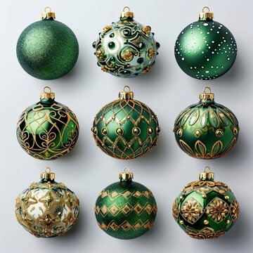 Christmas Decorations On White Background Green, White Background, Illustrations Images