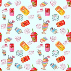 Seamless pattern, a bright and interesting drink that keeps you refreshed all day long.