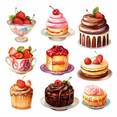 Assorted Desserts Watercolor Collection