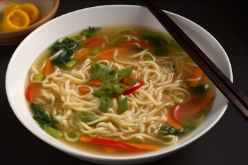 A delicious bowl of Asian noodle soup in flavorful broth. Generative AI