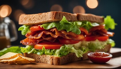 A classic BLT sandwich with crispy bacon, ripe tomato, and lettuce on toasted bread