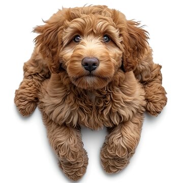 Cute Red Abricot Australian Cobberdog Labradoodle, White Background, Illustrations Images