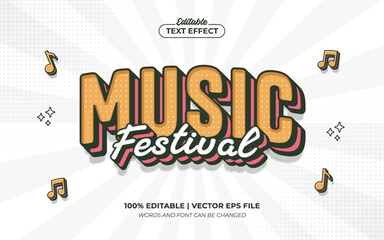 Music Festival 3d Cartoon Vintage Retro Editable Text Effect Template Style Premium Vector