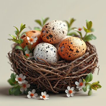 recommend clip art: Easter Spring Decorative Composition Quail Eggs, White Background, Illustrations Images