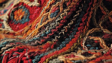 Beautiful carpet with a pattern. Closeup handicraft cotton handmade traditional floor rug