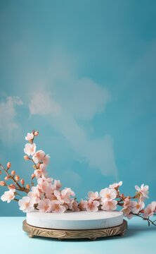 Display podium with cherry blossoms