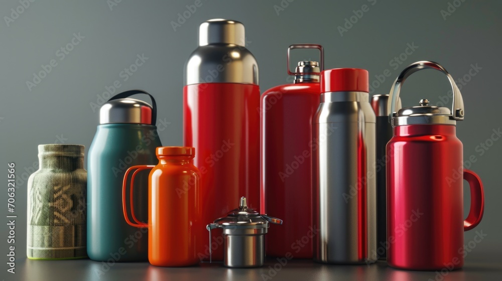 Fototapete a group of different colored water bottles arranged on a table. suitable for various uses