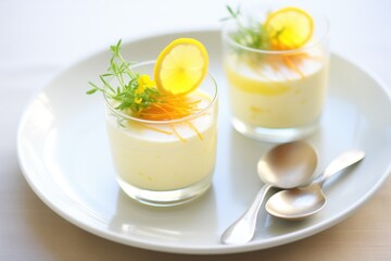 lemon panna cotta, lemon zest, thin lemon slice topping