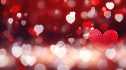 Fototapeta premium blurred background with heart shaped bokeh for valentine's day. Blank background for presentation and montage