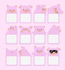 cute expression pig and piglet animal character notes 