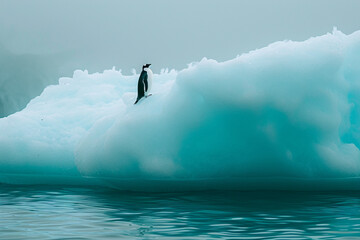 Lone Penguin on Pristine Iceberg Global Warming Effect