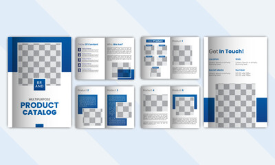 Abstract company product catalog design template with cover, back and inside pages.  Trendy minimalist flat geometric unique design.