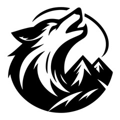minimal angry wolf howling face logo background mountain logo vector silhouette