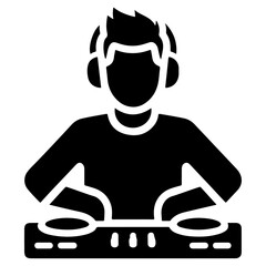 minimal DJ singer Icon with man vector silhouette, black color silhouette