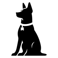 minimal dog sitting pose vector silhouette, black color silhouette