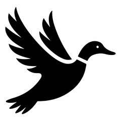 minimal flying duck vector silhouette, black color silhouette