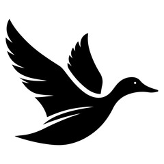 minimal flying duck vector silhouette, black color silhouette