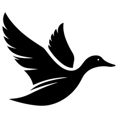 minimal flying duck vector silhouette, black color silhouette