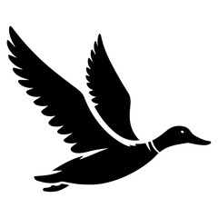 minimal flying duck vector silhouette, black color silhouette