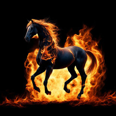 Obraz na płótnie Canvas Silhouette of a horse against a background of fire.
