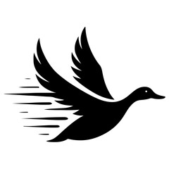 minimal flying duck vector silhouette, black color silhouette
