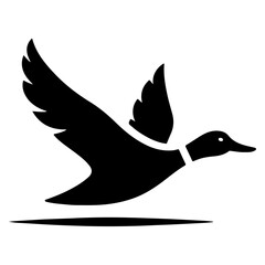 minimal flying duck vector silhouette, black color silhouette