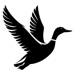 minimal flying duck vector silhouette, black color silhouette