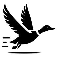 minimal flying duck vector silhouette, black color silhouette