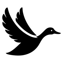 minimal flying duck vector silhouette, black color silhouette