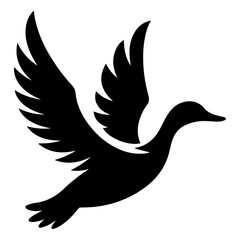 minimal flying duck vector silhouette, black color silhouette
