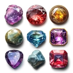 Fototapeta premium Jewel Gems Isolated On White Background, White Background, Illustrations Images