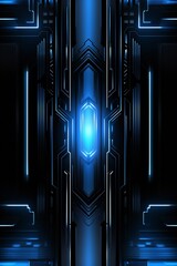 Obraz premium Black abstract metal futuristic technological background with blue glowing light Generative AI