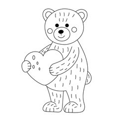 Teddy bear and heart. Illustration for Valentine's day. Linear drawing for coloring. - 706325306