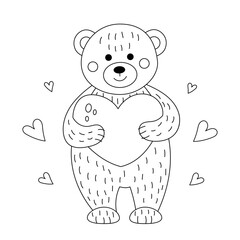 Teddy bear and heart. Illustration for Valentine's day. Linear drawing for coloring. - 706325307