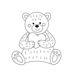 Teddy bear and heart. Illustration for Valentine's day. Linear drawing for coloring. - 706325356
