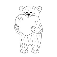 Teddy bear and heart. Illustration for Valentine's day. Linear drawing for coloring. - 706325370