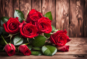 red roses on wooden background