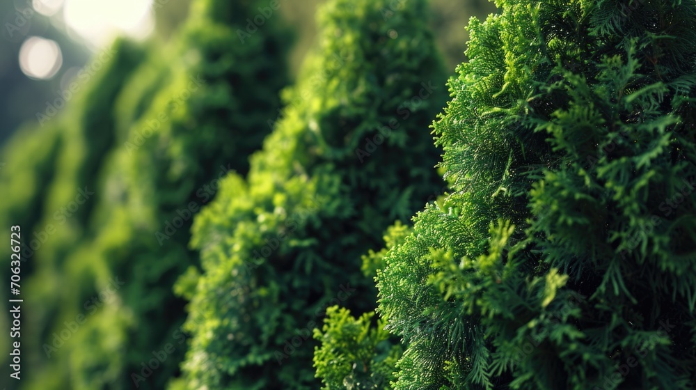 Aufkleber A close-up view of a row of vibrant green bushes. Ideal for adding a touch of nature to any project