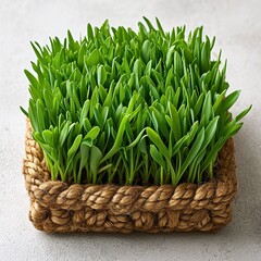 Novruz Traditional Tray Green Wheat Grass, White Background, Illustrations Images