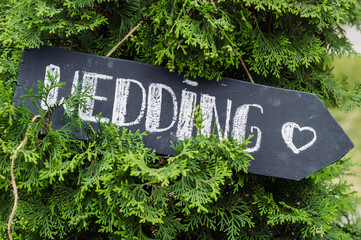 Wedding sign. Pointer (arrow) with 