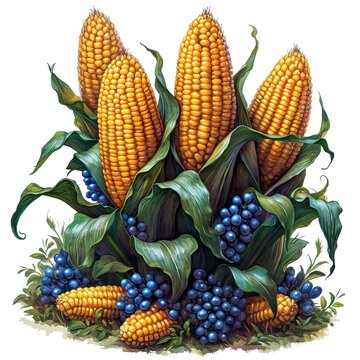 recommend clip art: Organic Corn Field On Farm Blue, White Background, Illustrations Images