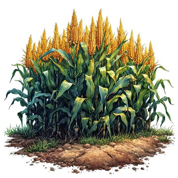 recommend clip art: Organic Corn Field On Farm Blue, White Background, Illustrations Images