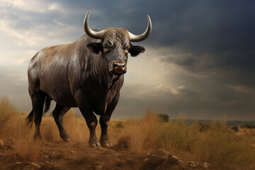 Buffalo with big horns on natural background