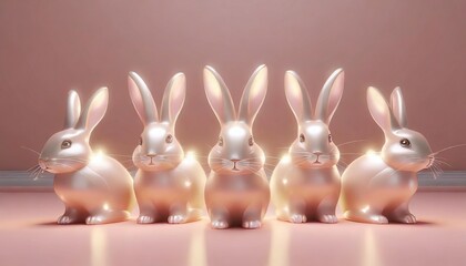 Różowe, połyskujące króliczki. Ilustracja, wzór 3D - obrazy, fototapety, plakaty