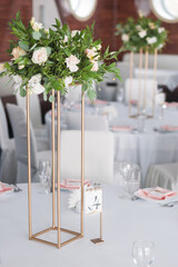 Fresh Flower Centerpiece Gracing the Wedding Dinner Table - 706329347