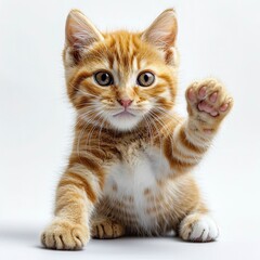 Obraz premium Playful Ginger Kitten On White Background, White Background, Illustrations Images