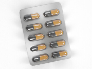 Medicine pills capsule stack 3D rendered with transparent background graphics elements.