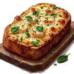 Regular Baked Garlic Loaf On Wooden, White Background, Illustrations Images